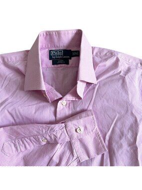 Polo Ralph Lauren Mens Sz 16.5 34/35 Custom Fit Pink Button-Up Dress Shirt